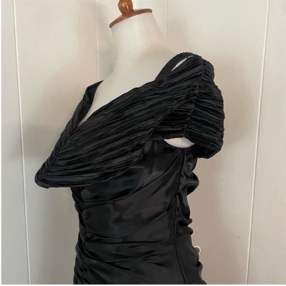 Vintage 70s 80s Trumpet Dress Women’s M V-Neck Ruched Midi Fitted - Picture 7 of 13